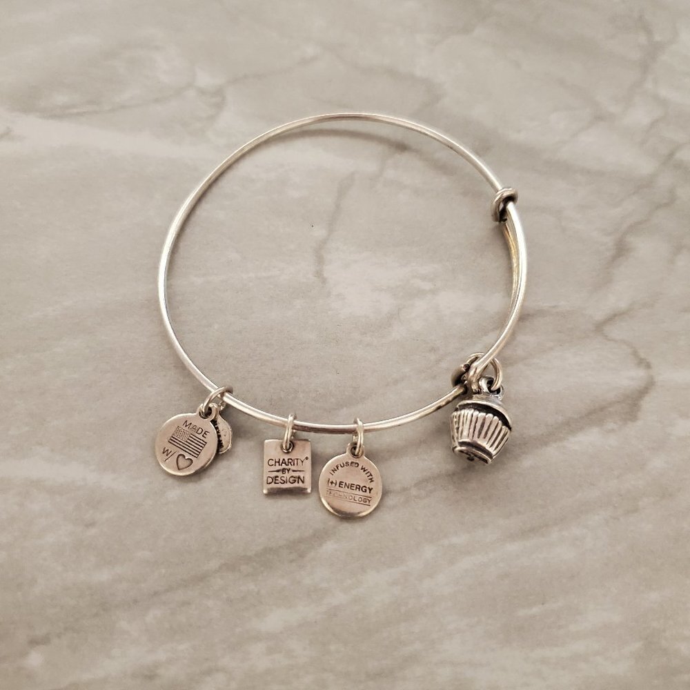 🧁 Alex and Ani Silver Cupcake Expandable Charm Bracelet 🧁 - Picture 1 of 4